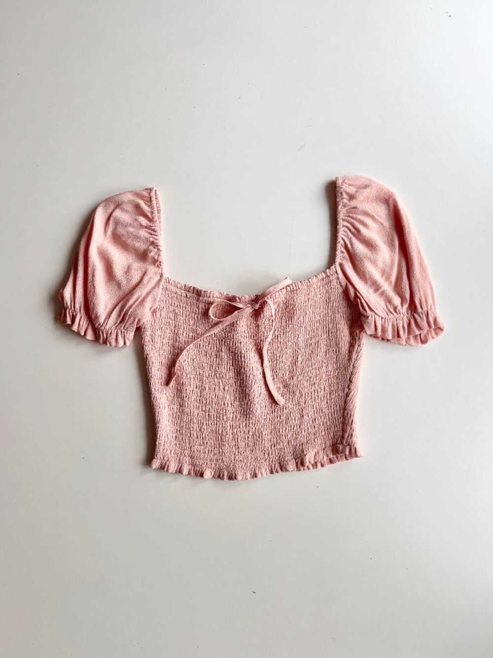 NWOT Aritzia WILFRED Coral Crepe Bustier New Smocked Puff Sleeve Blouse, Size S